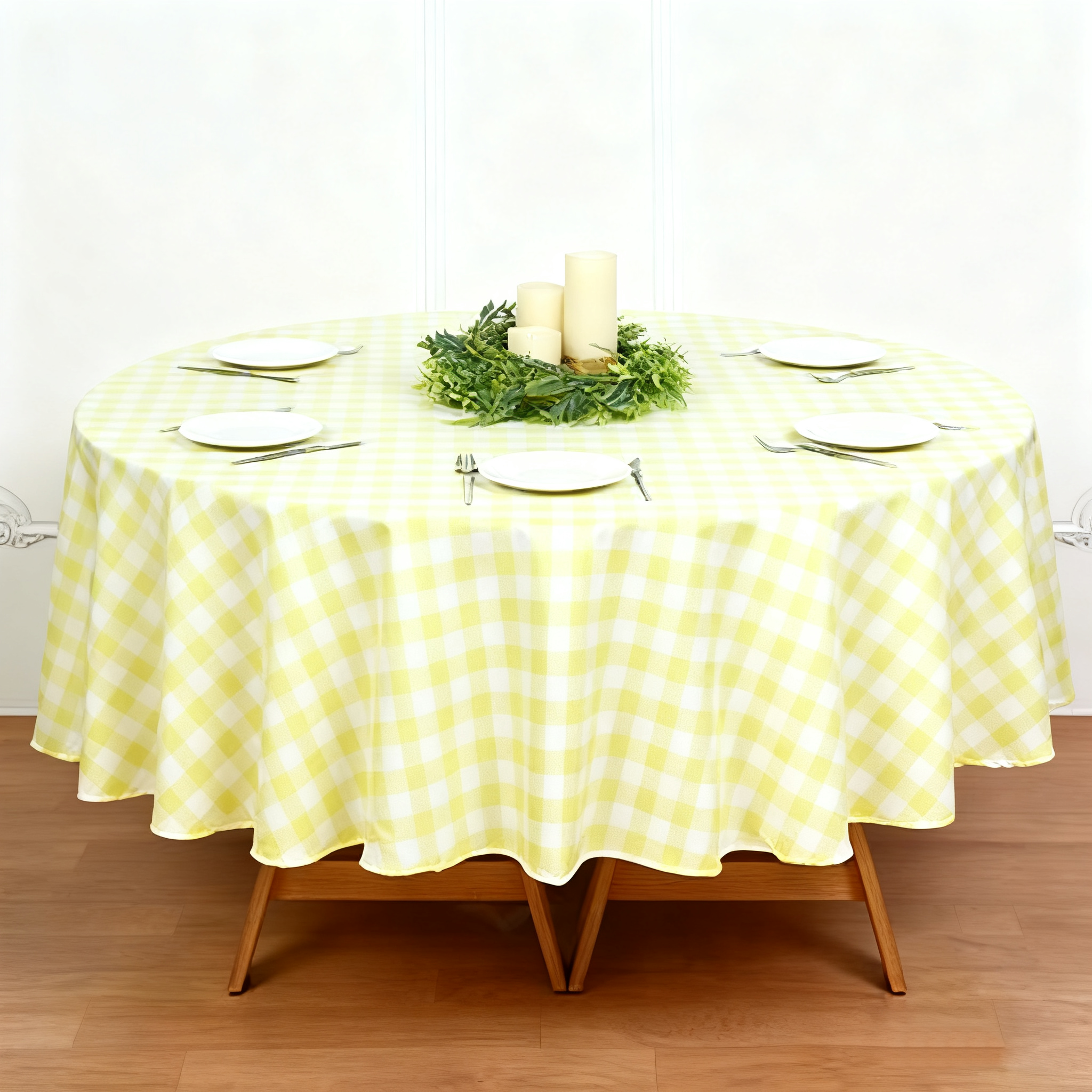 Buffalo Plaid Polyester Round Tablecloth White/Yellow
