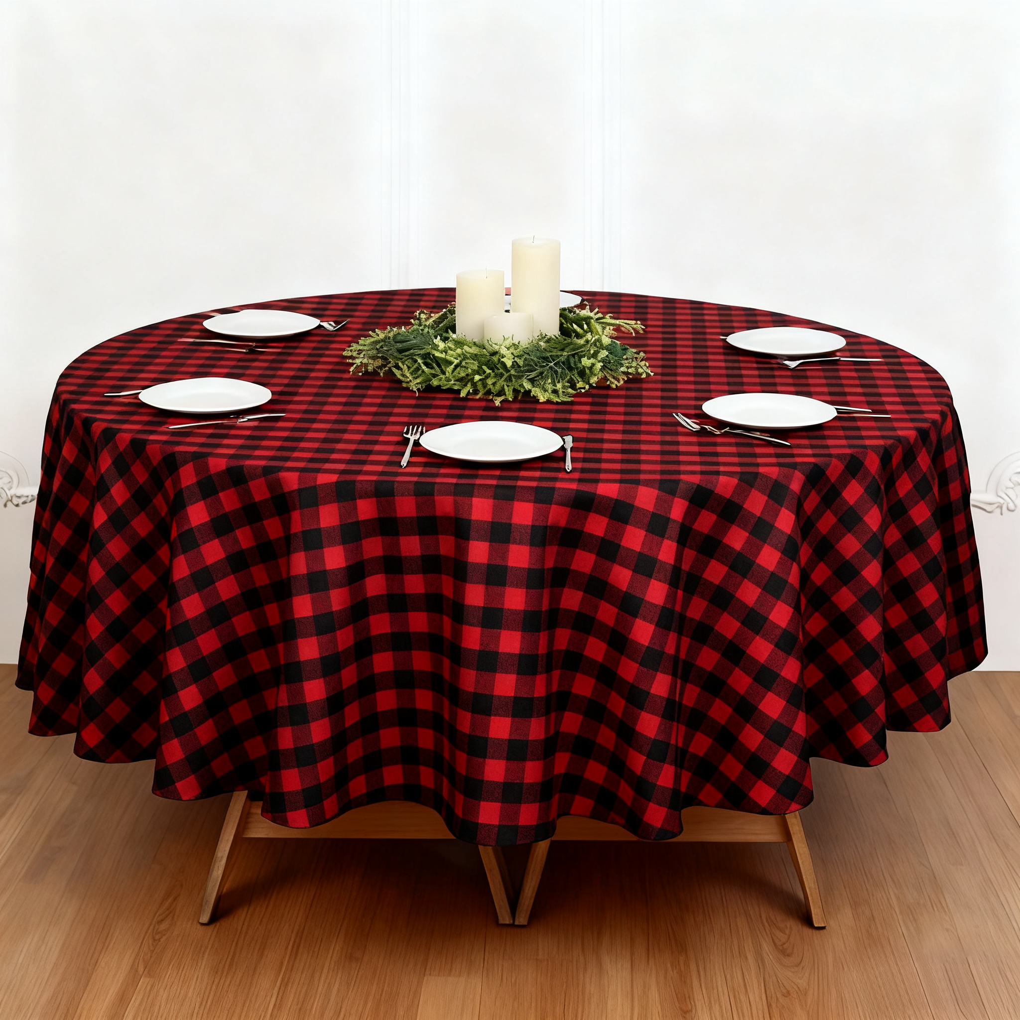 Buffalo Plaid Polyester Round Tablecloth Black/Red