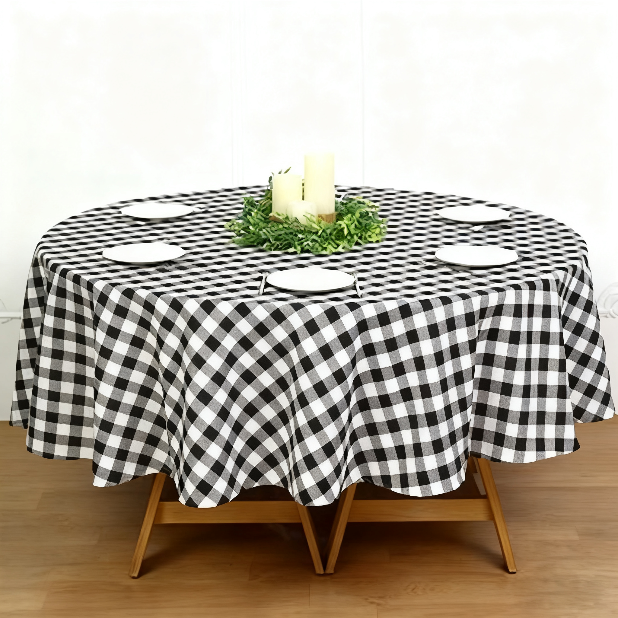 Buffalo Plaid Polyester Round Tablecloth White/Black