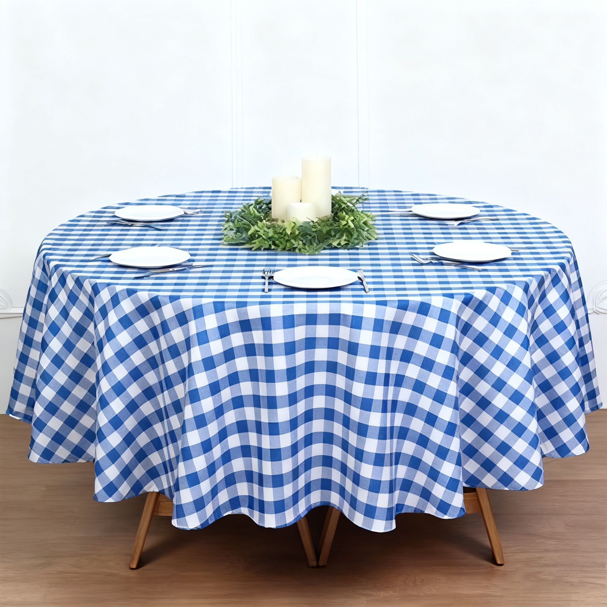 Buffalo Plaid Polyester Round Tablecloth White/Light Blue