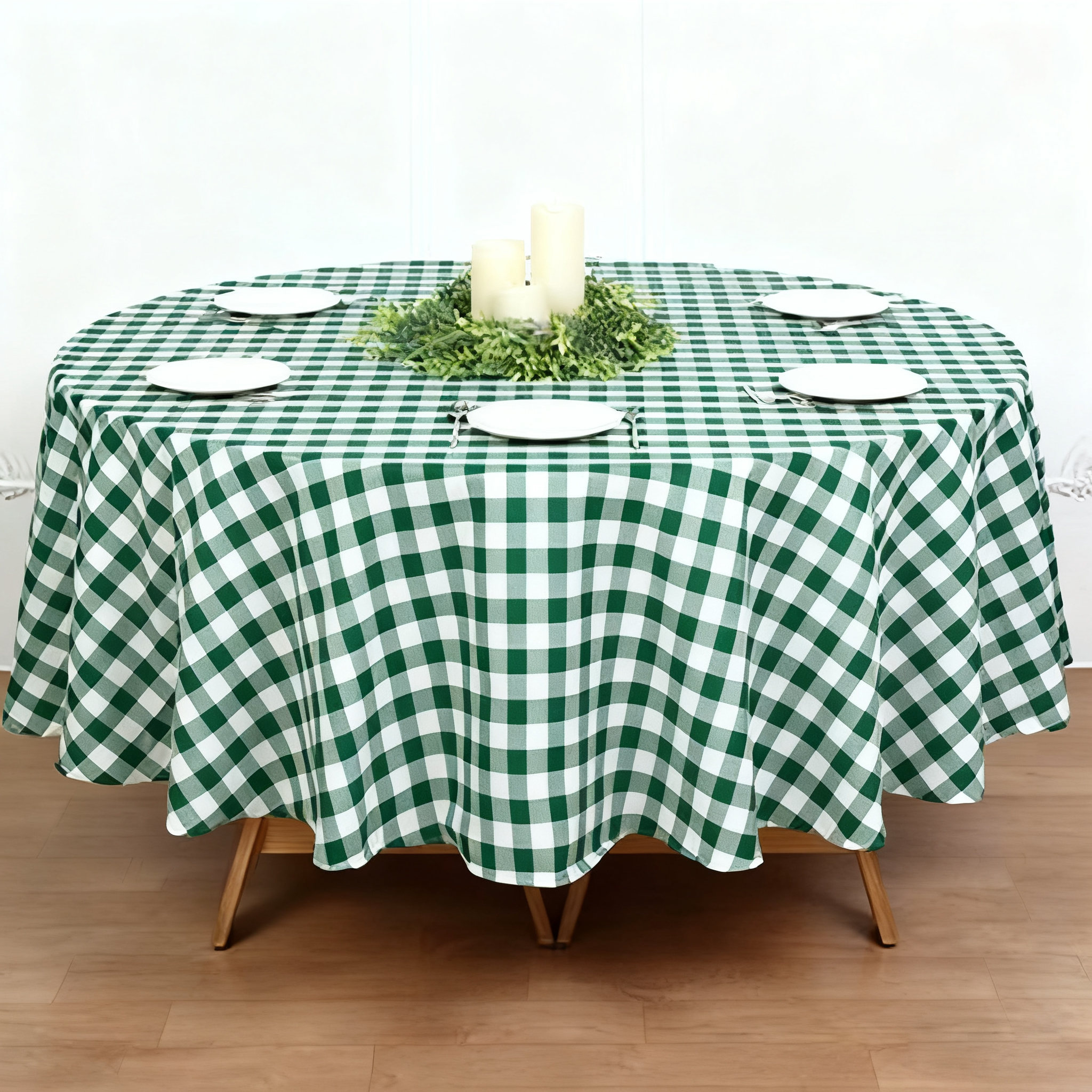 Buffalo Plaid Polyester Round Tablecloth White/Green