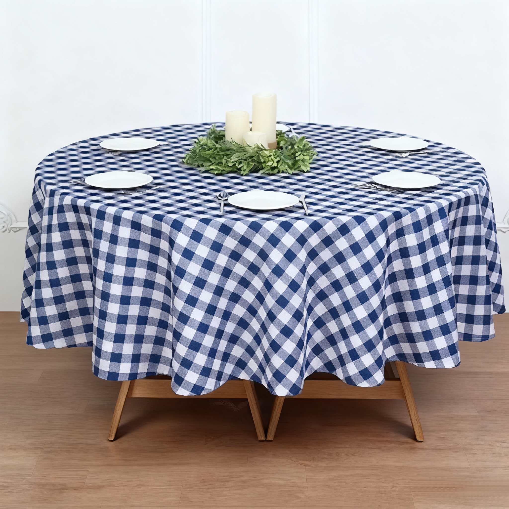 Buffalo Plaid Polyester Round Tablecloth White/Navy Blue