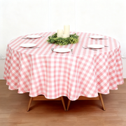 Buffalo Plaid Polyester Round Tablecloth White/Rose