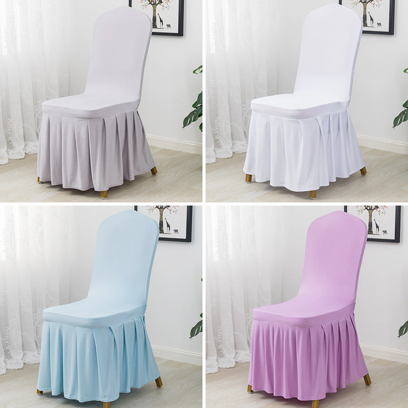 Ruffled Pleated Skirt Polyester Chair Cover  White