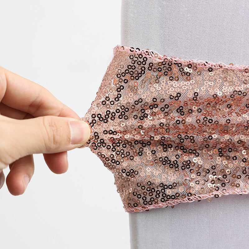 5 Pc Sequin Spandex Chair Sashes 6"x14" Rose Gold