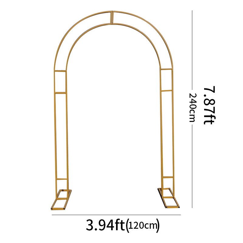 Gold Metal Round Top Double Arch Wedding Backdrop Stand, Flower Balloon Frame Ceremony Arbor 7.87ft Tall