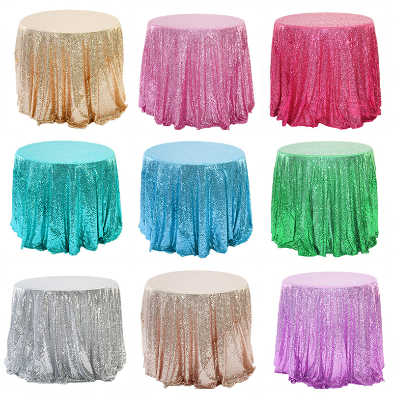 Sequin Round Tablecloth 90" Silver