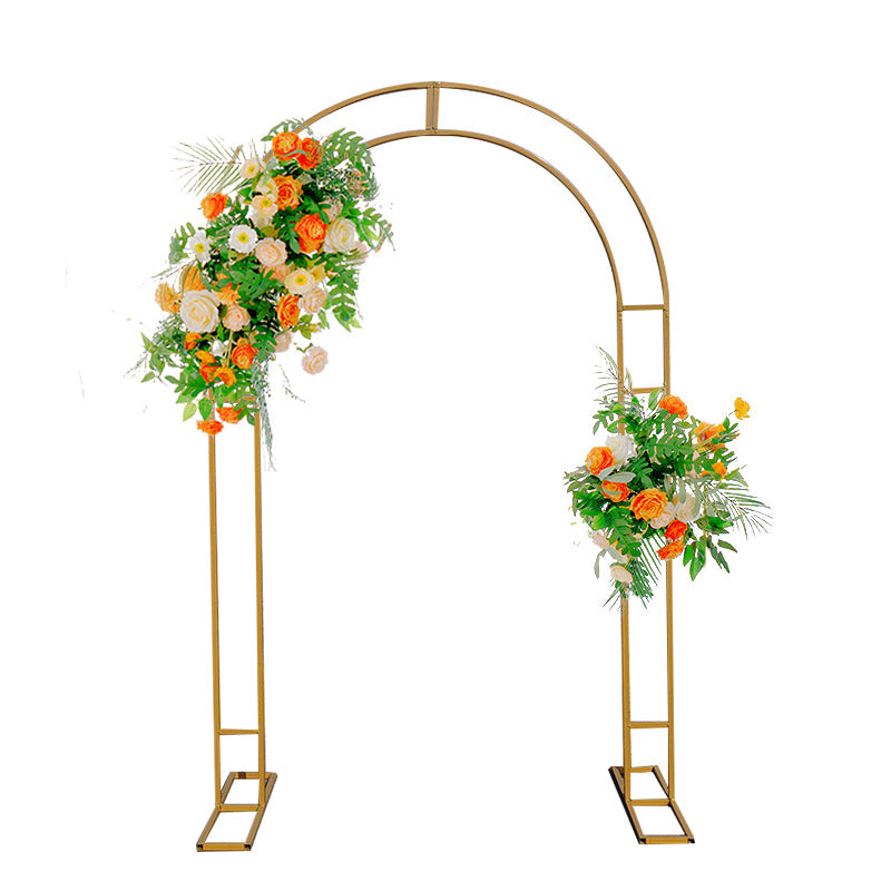 Gold Metal Round Top Double Arch Wedding Backdrop Stand, Flower Balloon Frame Ceremony Arbor 7.87ft Tall