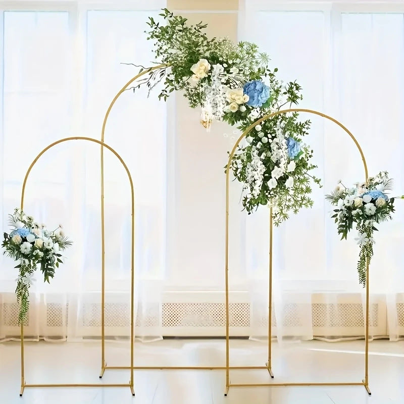 Gold Metal Wedding Arch Chiara Backdrop Stand Floral Display Frame With Round Top 7.2ft