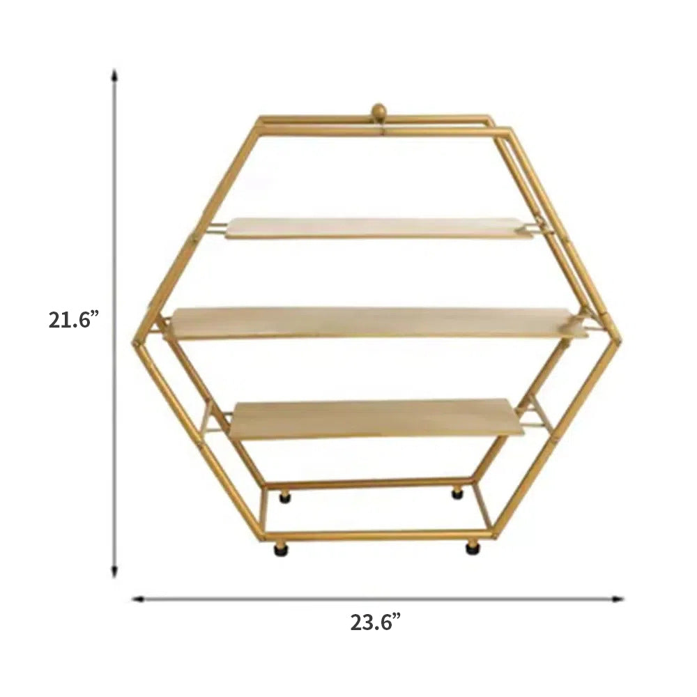 3-Tier Metal Hexagon Cupcake Stand 21" Matte Gold