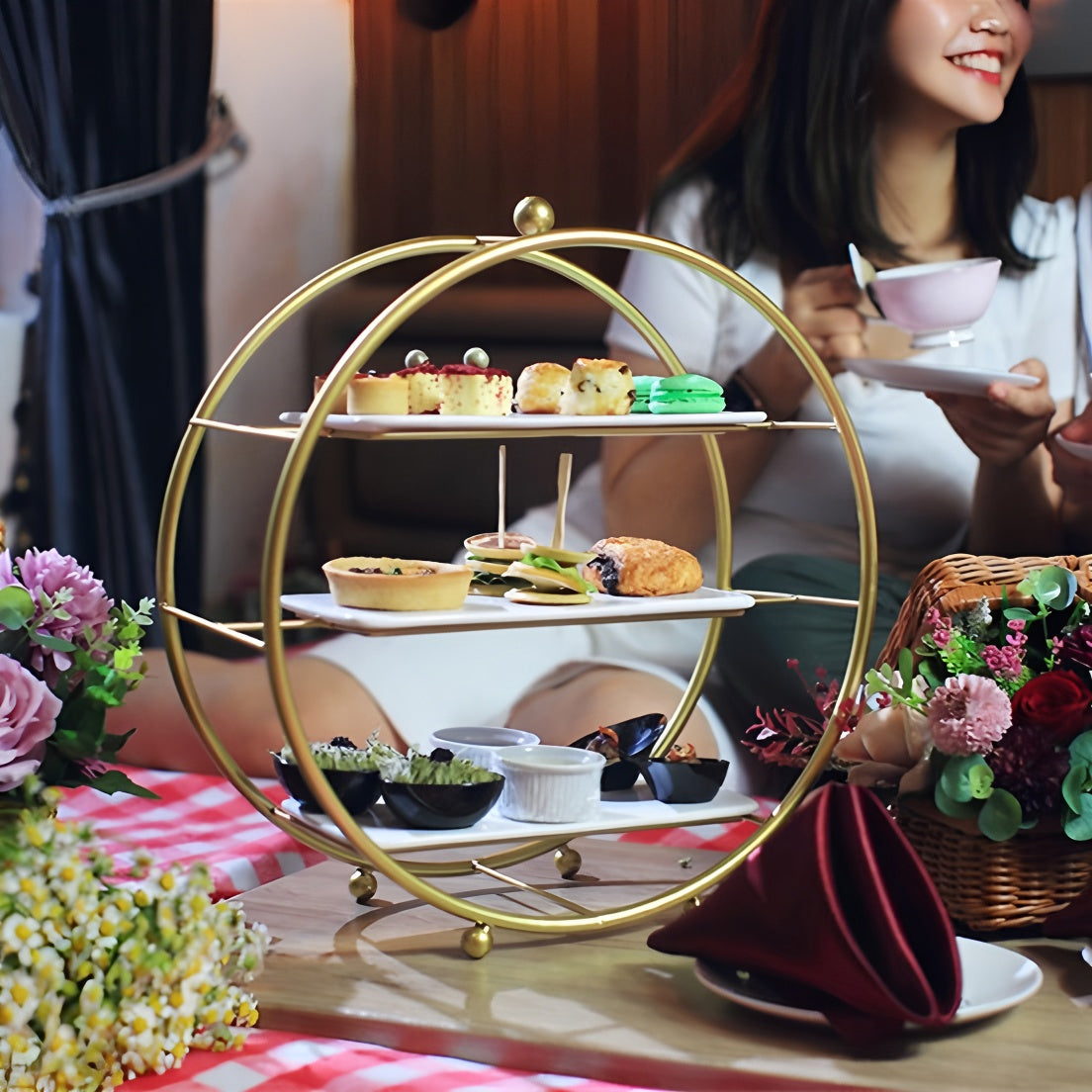 3-Tier Metal Round Cupcake Stand 16" Matte Gold