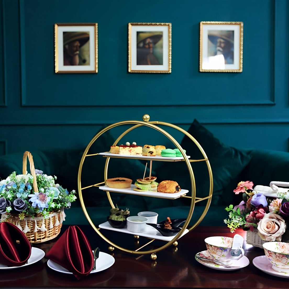 3-Tier Metal Round Cupcake Stand 16" Matte Gold