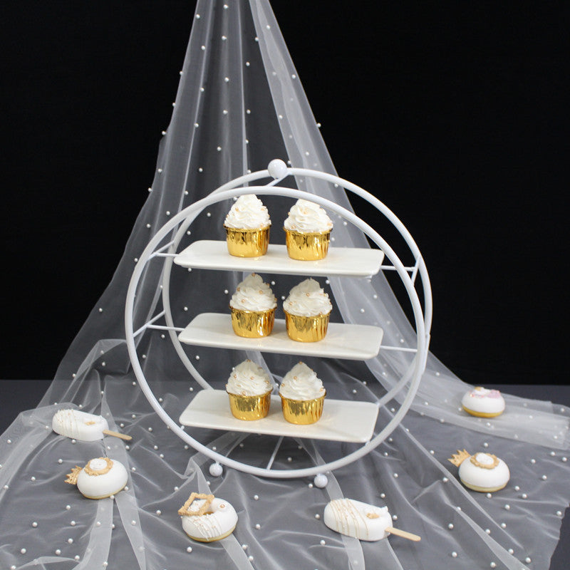 16" Tall White 3 Tier Metal Dessert Display Stand