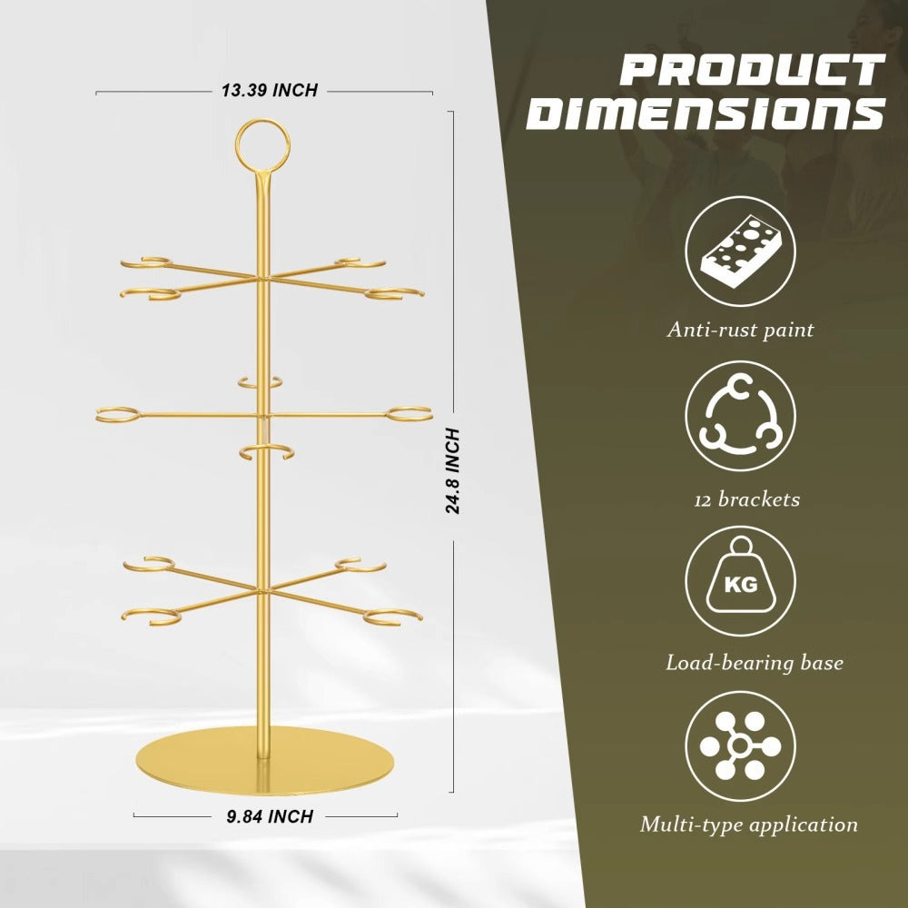 3-Tier Champagne Glass Holder Tower 22" Gold