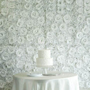 White 3D Silk Rose and Hydrangea Flower Wall Mat Backdrop - 4 Artificial Panels