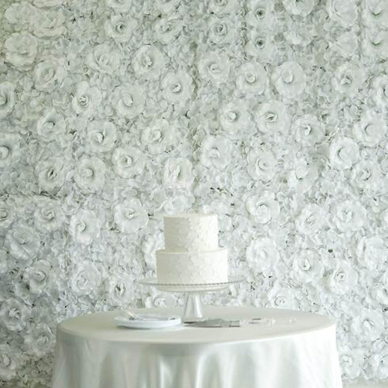 White 3D Silk Rose and Hydrangea Flower Wall Mat Backdrop - 4 Artificial Panels