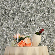 Silver 3D Silk Rose and Hydrangea Flower Wall Mat Backdrop - 4 Artificial Panels