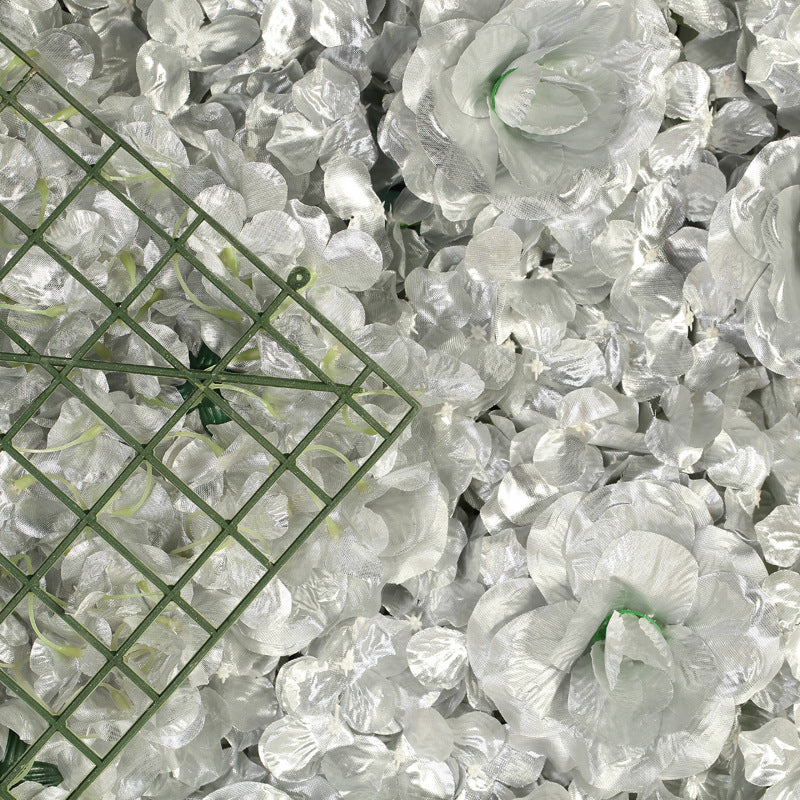 Silver 3D Silk Rose and Hydrangea Flower Wall Mat Backdrop - 4 Artificial Panels