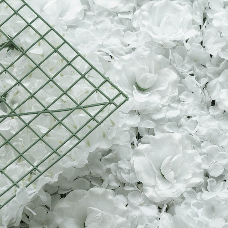 White 3D Silk Rose and Hydrangea Flower Wall Mat Backdrop - 4 Artificial Panels