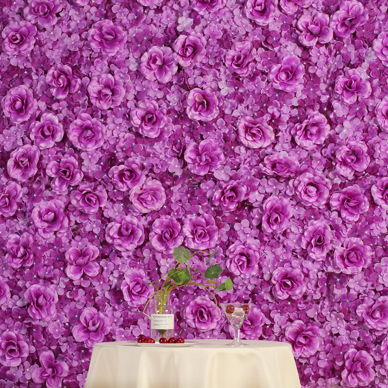 Purple 3D Silk Rose and Hydrangea Flower Wall Mat Backdrop - 4 Artificial Panels