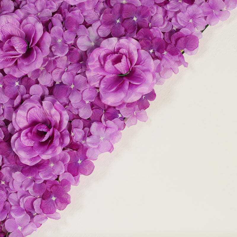 Purple 3D Silk Rose and Hydrangea Flower Wall Mat Backdrop - 4 Artificial Panels