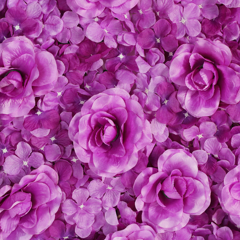 Purple 3D Silk Rose and Hydrangea Flower Wall Mat Backdrop - 4 Artificial Panels