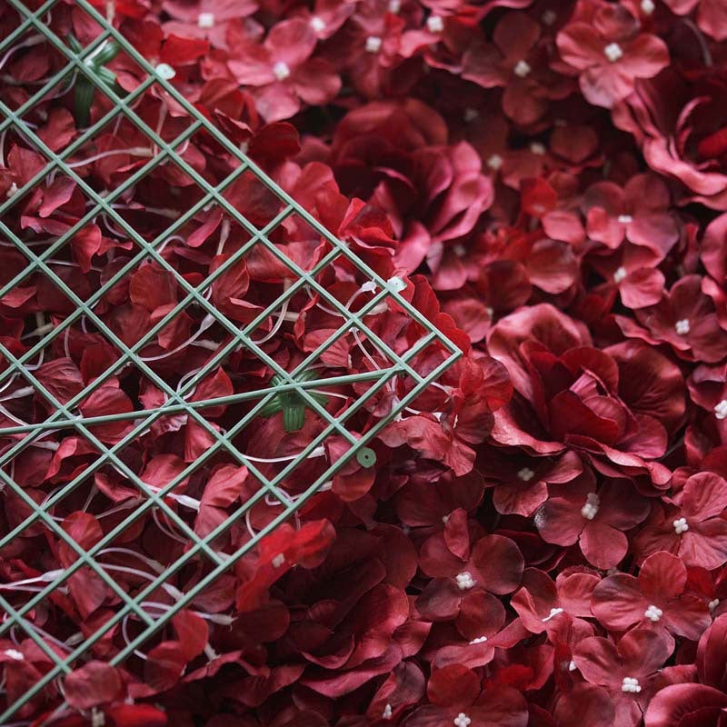 Burgundy 3D Silk Rose and Hydrangea Flower Wall Mat Backdrop - 4 Artificial Panels
