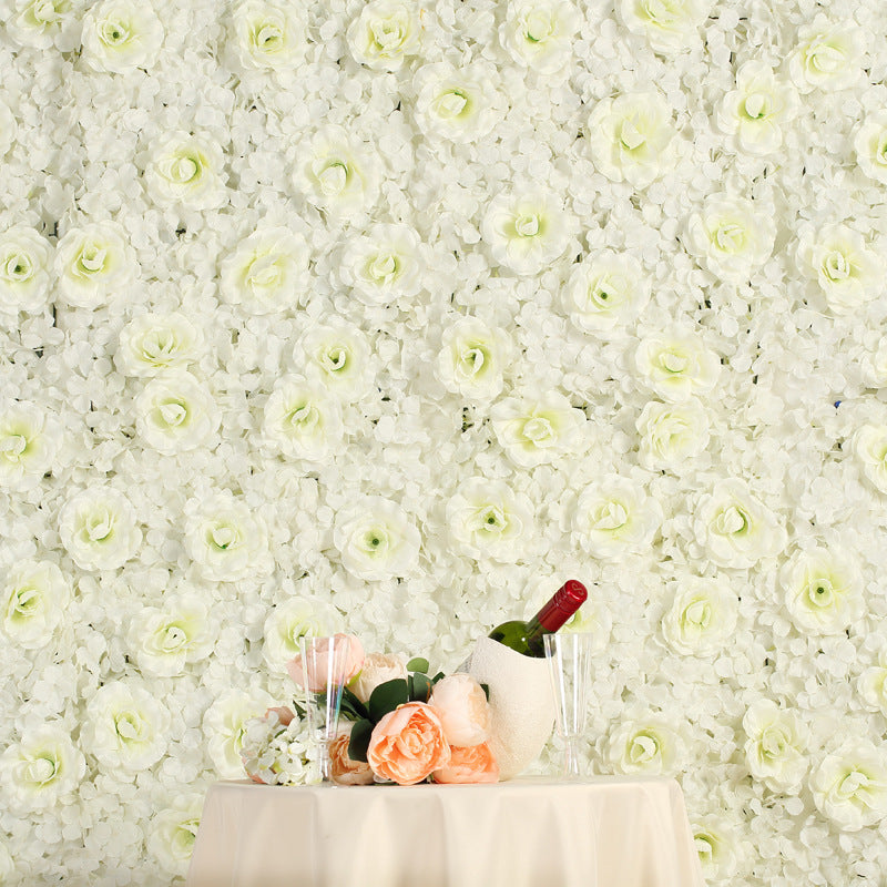 Milky White 3D Silk Rose and Hydrangea Flower Wall Mat Backdrop - 4 Artificial Panels