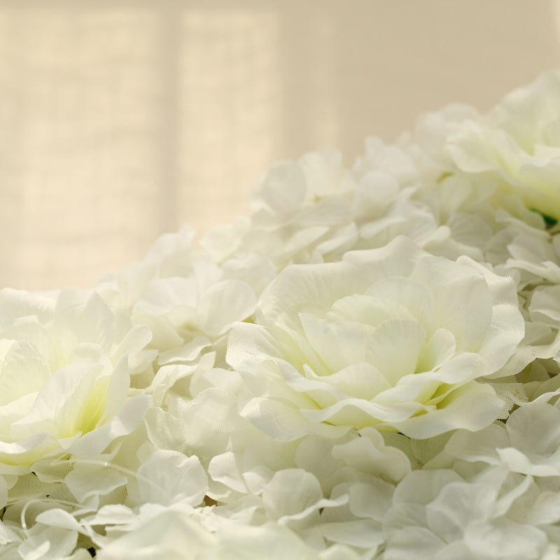 Milky White 3D Silk Rose and Hydrangea Flower Wall Mat Backdrop - 4 Artificial Panels