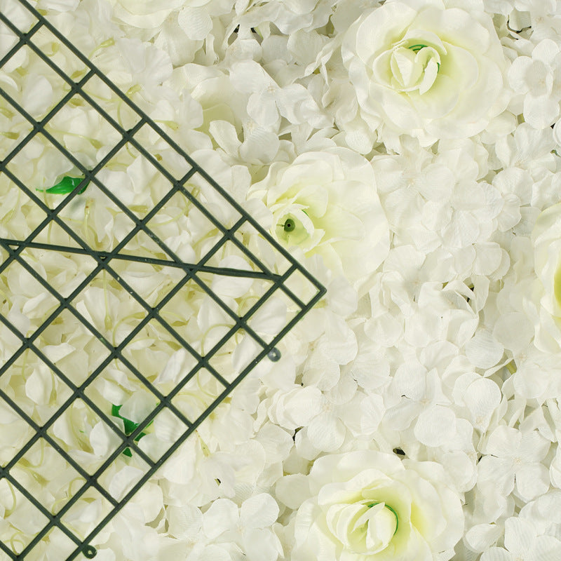 Milky White 3D Silk Rose and Hydrangea Flower Wall Mat Backdrop - 4 Artificial Panels