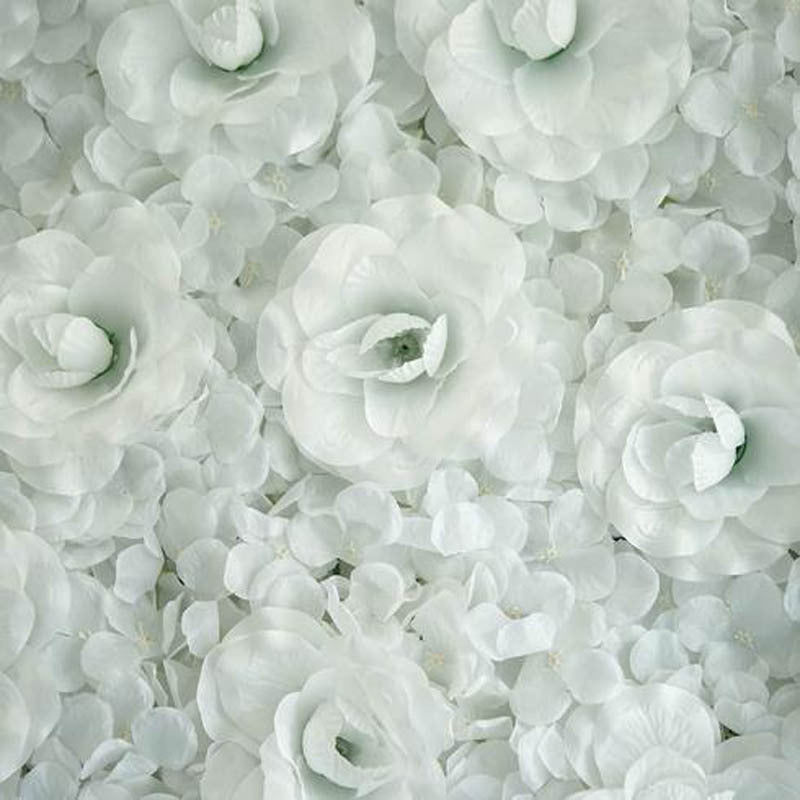 White 3D Silk Rose and Hydrangea Flower Wall Mat Backdrop - 4 Artificial Panels