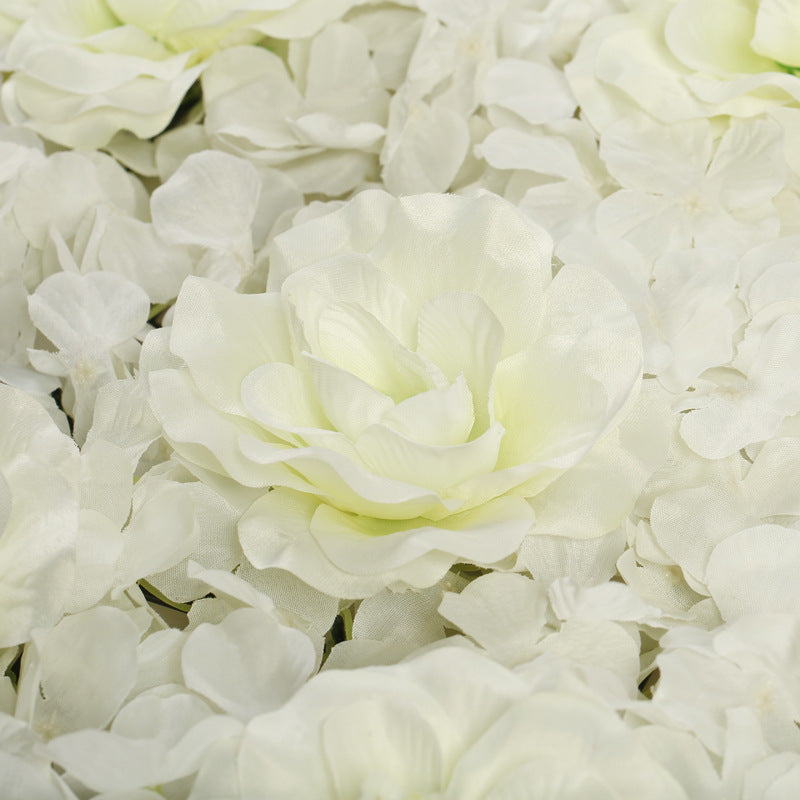Milky White 3D Silk Rose and Hydrangea Flower Wall Mat Backdrop - 4 Artificial Panels