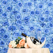 Blue 3D Silk Rose and Hydrangea Flower Wall Mat Backdrop - 4 Artificial Panels