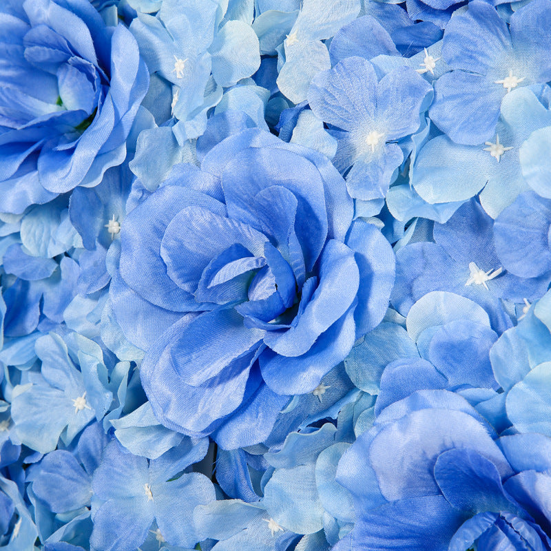 Blue 3D Silk Rose and Hydrangea Flower Wall Mat Backdrop - 4 Artificial Panels