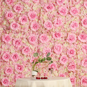 Pink 3D Silk Rose and Hydrangea Flower Wall Mat Backdrop - 4 Artificial Panels