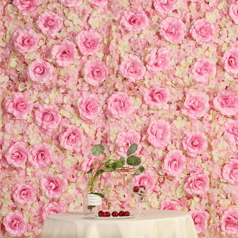 Pink 3D Silk Rose and Hydrangea Flower Wall Mat Backdrop - 4 Artificial Panels