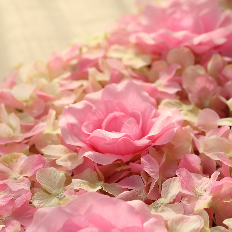 Pink 3D Silk Rose and Hydrangea Flower Wall Mat Backdrop - 4 Artificial Panels