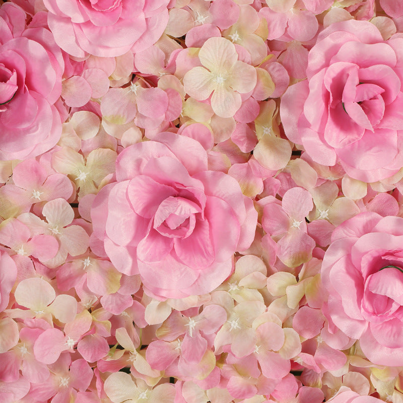 Pink 3D Silk Rose and Hydrangea Flower Wall Mat Backdrop - 4 Artificial Panels