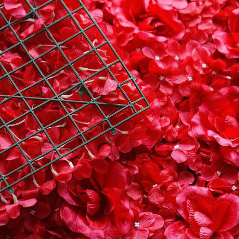 Red 3D Silk Rose and Hydrangea Flower Wall Mat Backdrop - 4 Artificial Panels