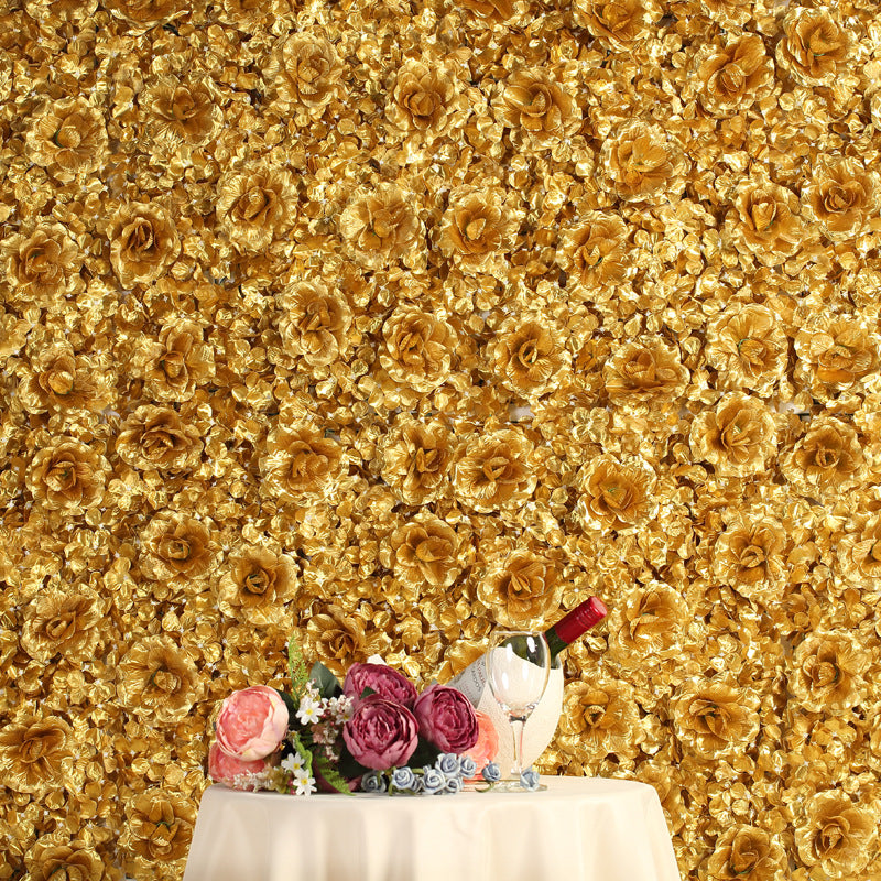 Gold 3D Silk Rose and Hydrangea Flower Wall Mat Backdrop - 4 Artificial Panels