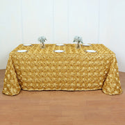 Grandiose 3D Rosette Rectangle Tablecloth Table Cover 90"x132" Champagne