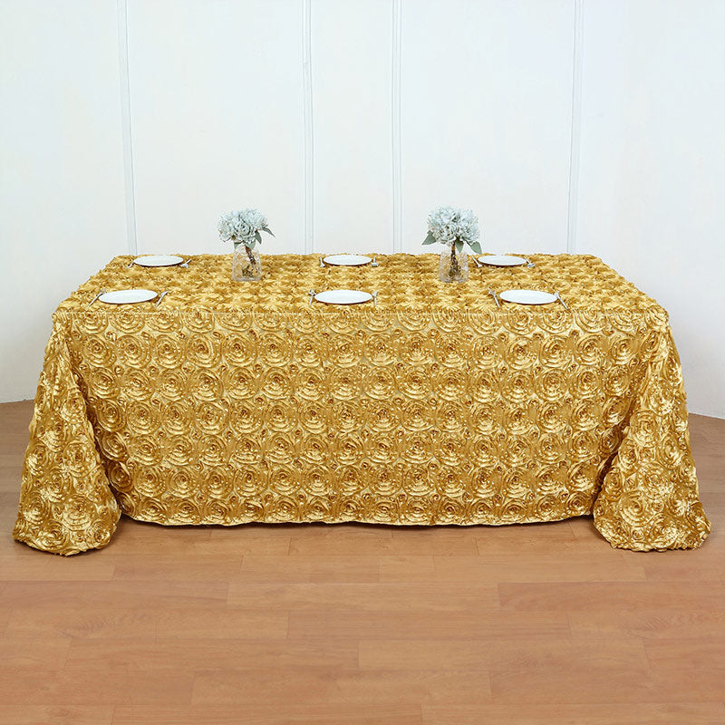 Grandiose 3D Rosette Rectangle Tablecloth Table Cover 90"x132" Champagne