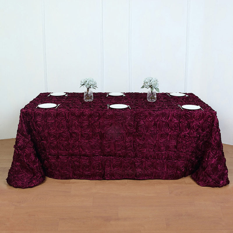 Grandiose 3D Rosette Rectangle Tablecloth Table Cover 90"x132" Wine Purple
