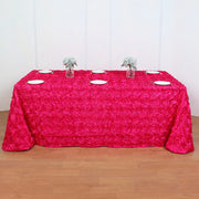 Grandiose 3D Rosette Rectangle Tablecloth Table Cover 90"x132" Rose Red