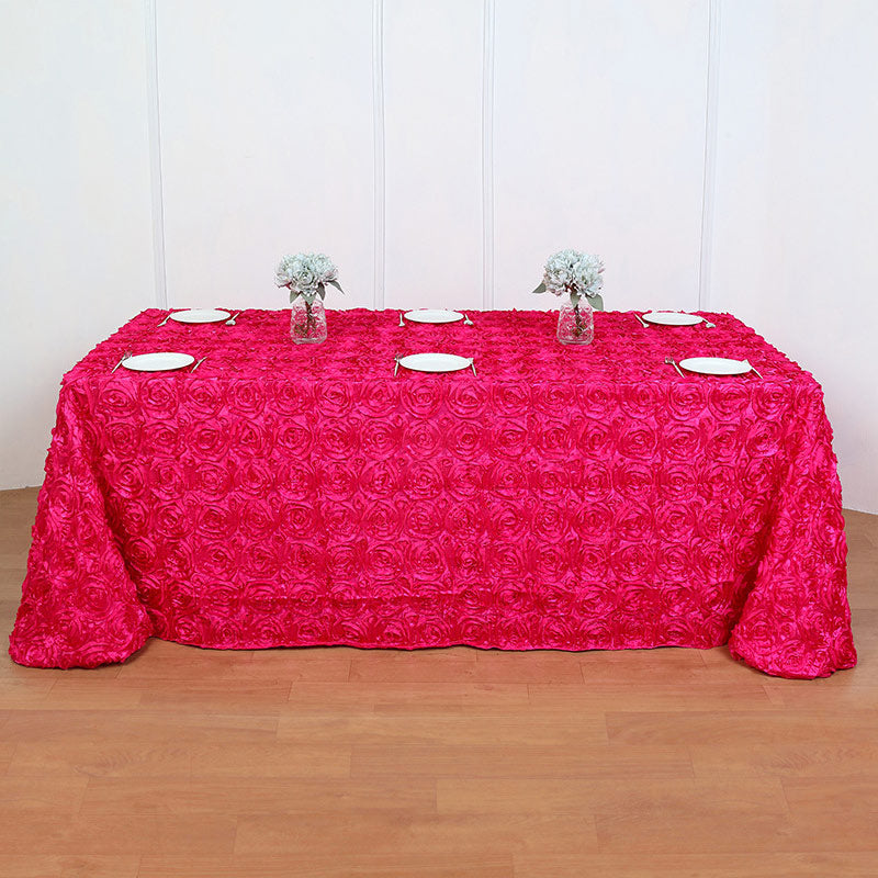 Grandiose 3D Rosette Rectangle Tablecloth Table Cover 90"x132" Rose Red