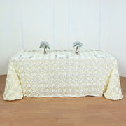Grandiose 3D Rosette Rectangle Tablecloth Table Cover 90"x132" Beige