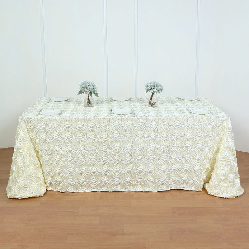 Grandiose 3D Rosette Rectangle Tablecloth Table Cover 90"x132" Beige