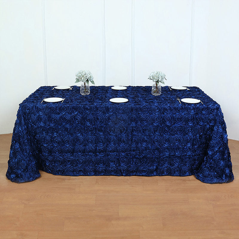 Grandiose 3D Rosette Rectangle Tablecloth Table Cover 90"x132" Navy Blue