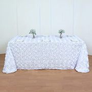 Grandiose 3D Rosette Rectangle Tablecloth Table Cover 90"x132" White