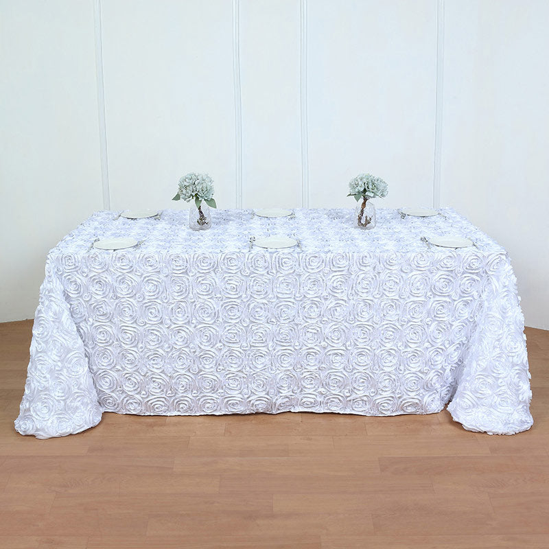 Grandiose 3D Rosette Rectangle Tablecloth Table Cover 90"x132" White